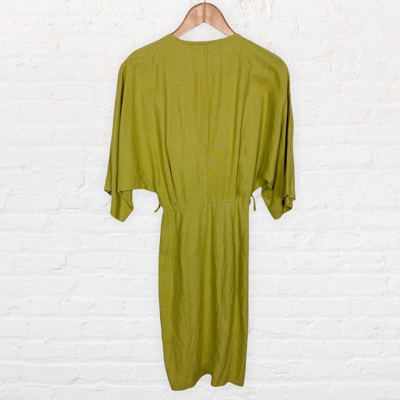VINTAGE | 1980’s Barbara Barbara Sheen Green Linen Blend Parisian Wrap Dress - Picture 9 of 12